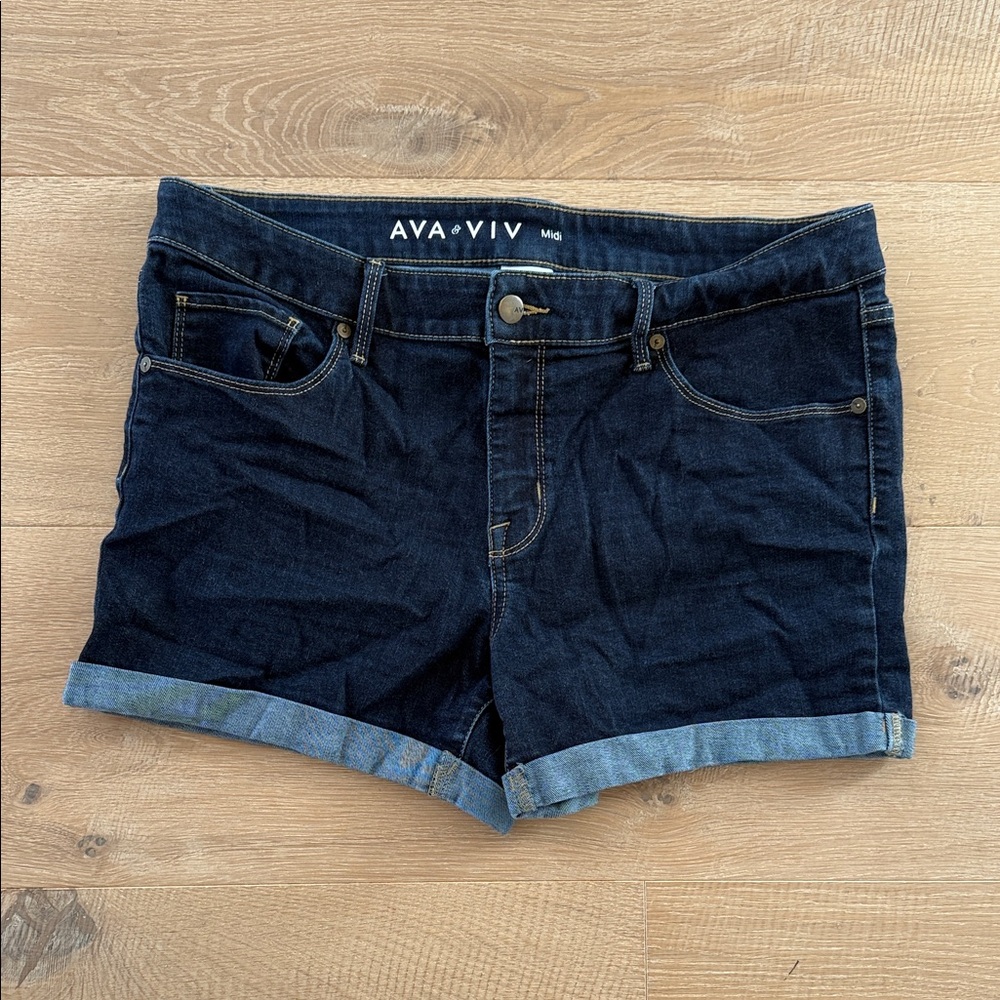 Ava & Viv Women's Dark Blue Cuffed Jean Shorts 14W